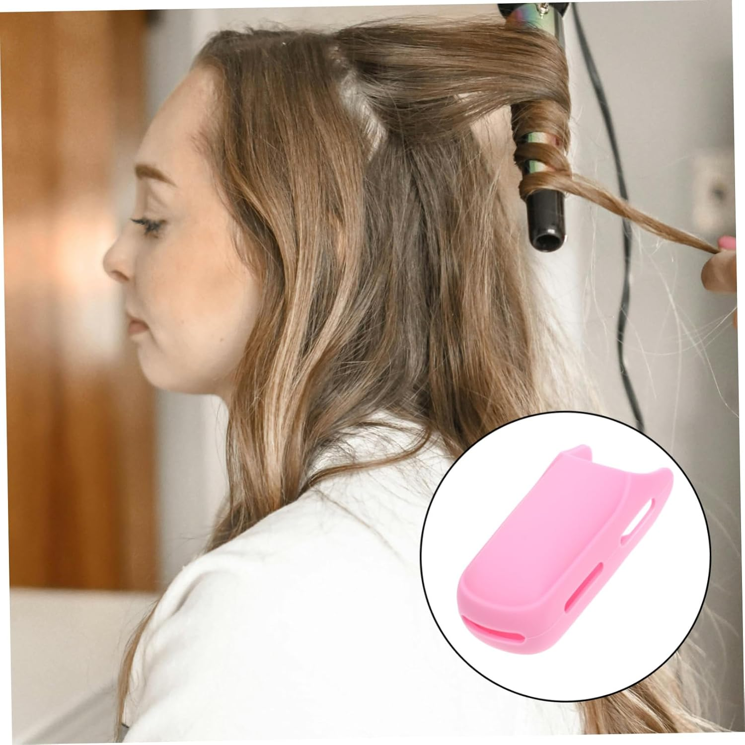 Hair Iron Heat-Resistant Silicone Sleeve Pink Hair Curler and Flat Iron Protector Cover for Safe Styling and Travel image number 1