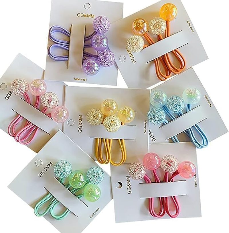 14Pcs Girl Double Balls Elastic Ponytail Holders, Large round Twin Bead Hair Ties, Bright Multicolored Bauble Hair Elastics for Toddler Kids, Value Pack for Stylish and Secure Hairstyles image number 3