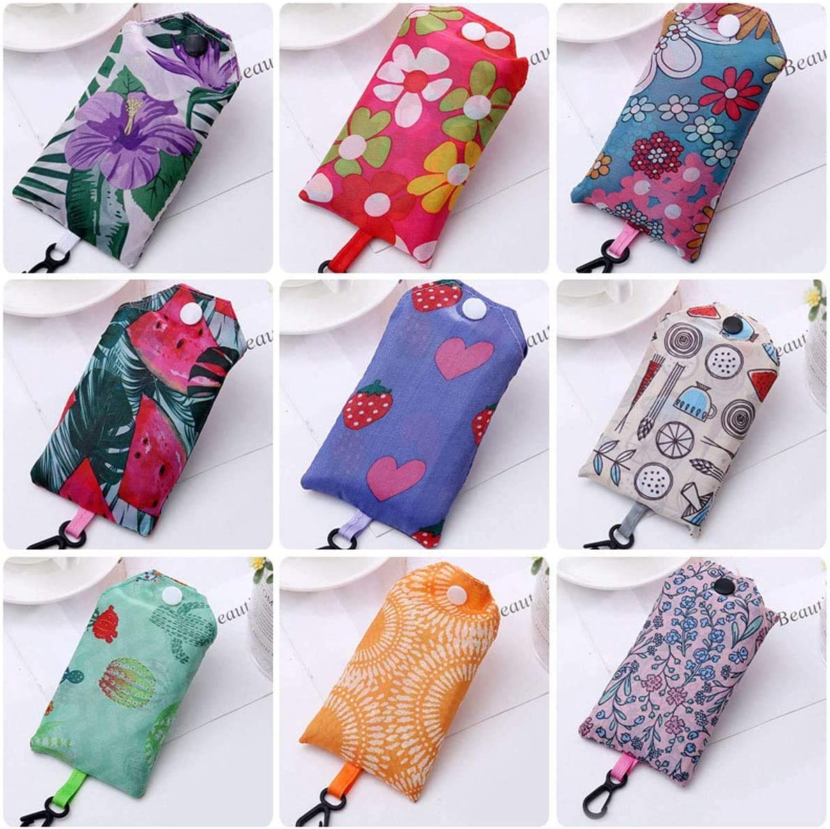 6 Pack Fold up Shopping Bag Reusable Grocery Bags Foldable Portable Storage Bags and Handy Travel Bags for Shopping,Outdoor Travel,Camping Hiking Random Pattern image number 1