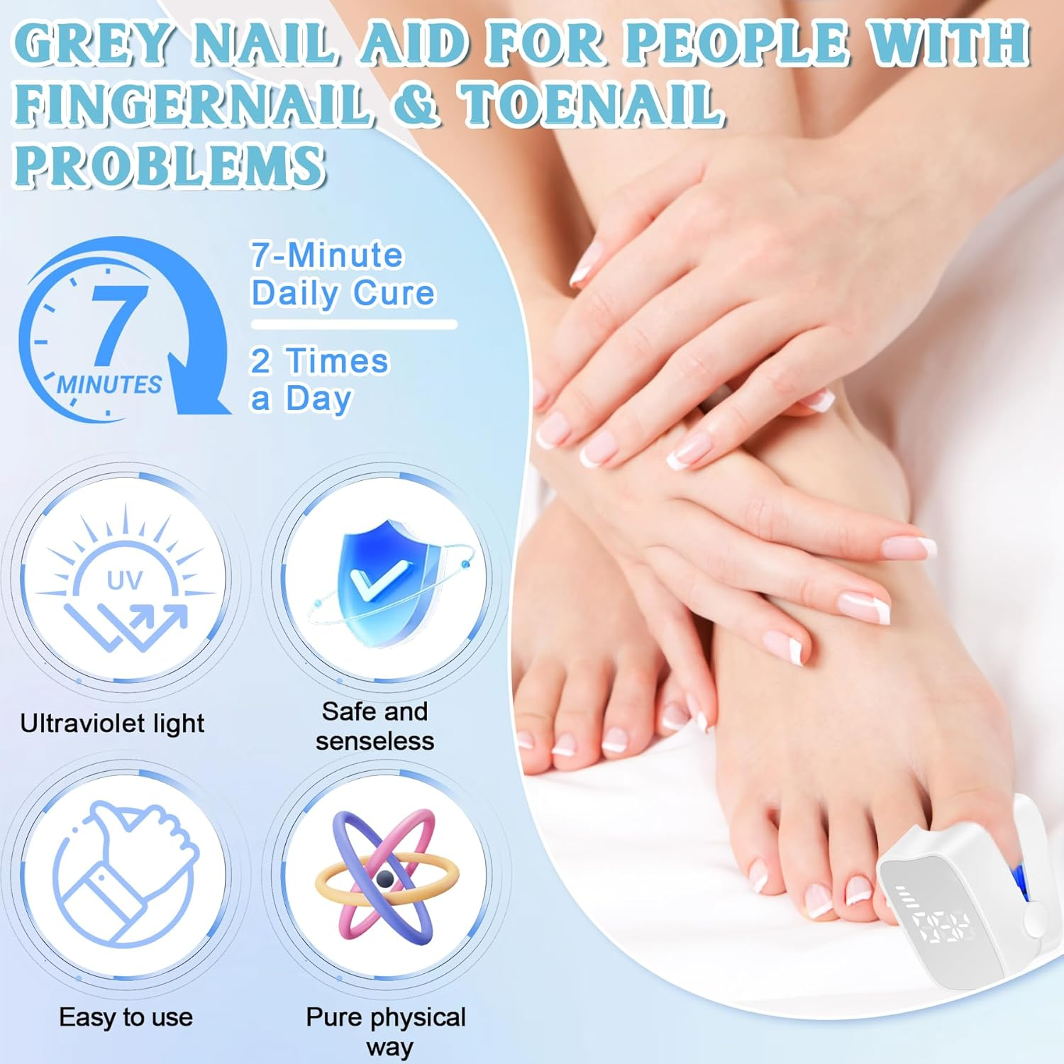 TZEKING Upgrade Nail Fungus Laser Device with Time Display, Nail Fungus Laser with Timer, Nail Fungus Treatment Device for Fingers and Toenails, Nail Fungus Treatment Quick Intensive, Nail Cleaning image number 4