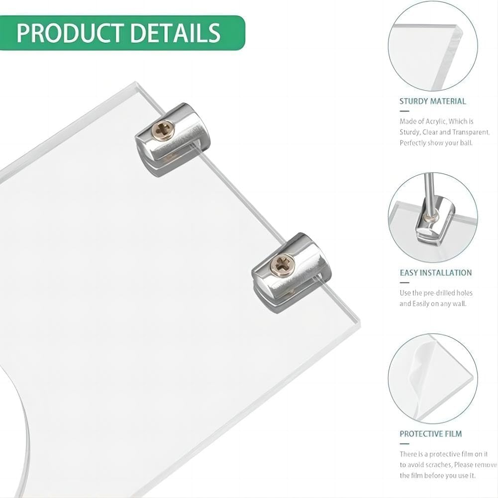 Basketball Holder, Wall Mount Acrylic Football Display Rack Invisible Clear Ball Hanger Storage Stand for Soccer Basketball Volleyball Rugby (2 Pack) image number 1