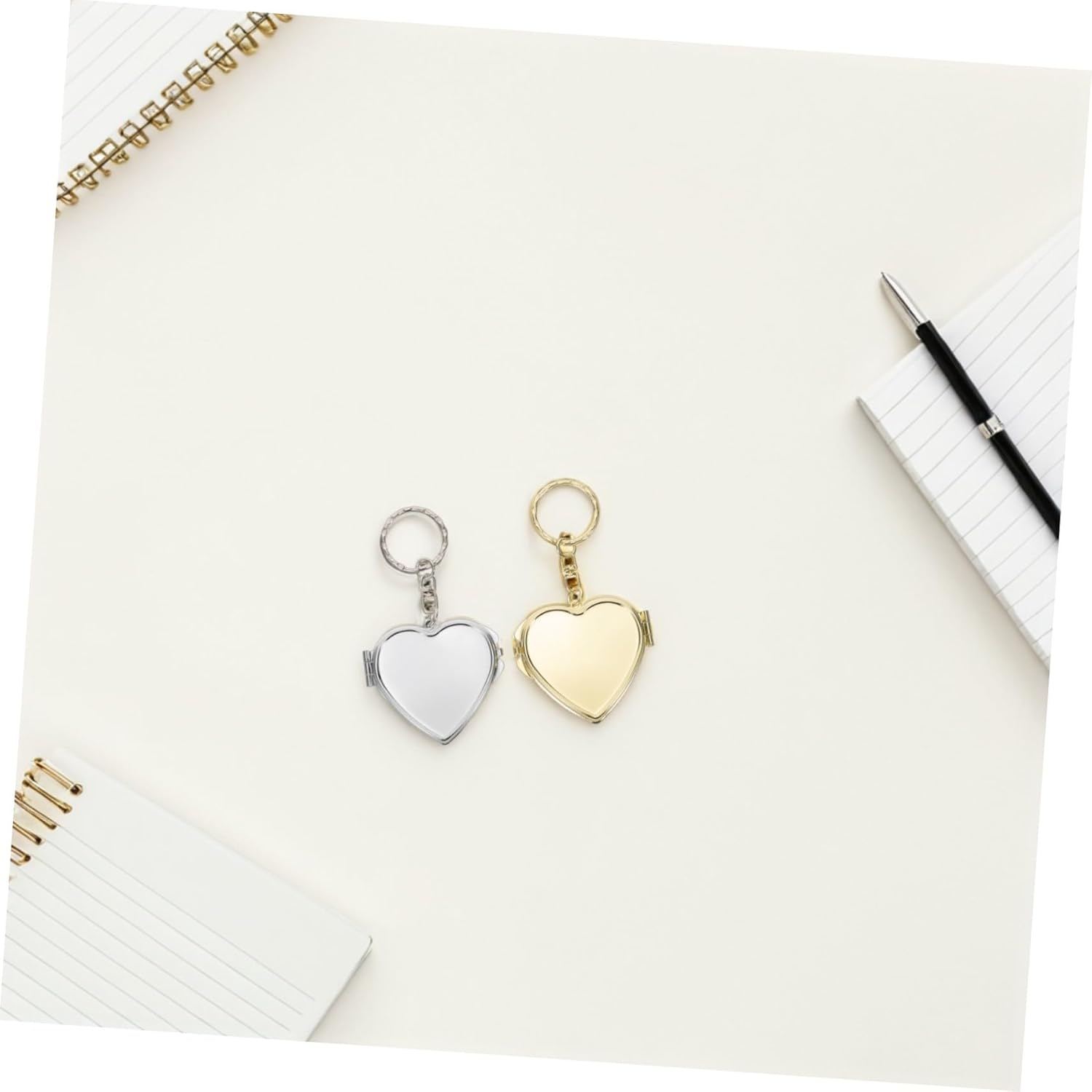 ROMISBABA 2Pcs Heart-Shaped Double Sided Folding Keychain Mirror for Metal Makeup Pocket Vanity Magnified Views Portable Cosmetic Accessory for Bags and Wallets Gold Silver image number 2