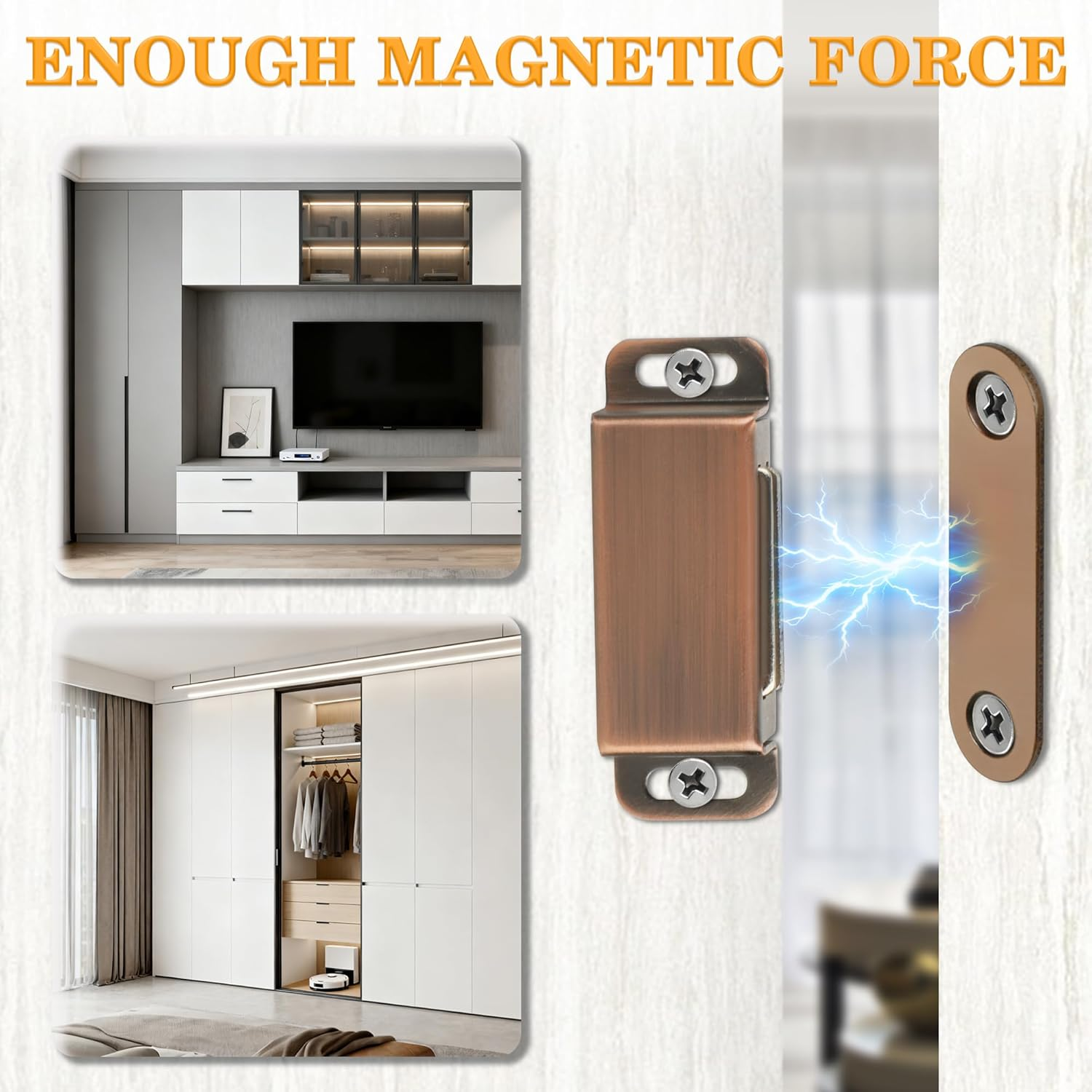Alise Cabinet Magnetic Catch,Door Catch with Strong Magnetic for Cabinet,Closet Doors Catches Closer Latches Hardware,Stainless Steel Catches for Cupboard Drawer Kitchen Wardrobe,Red Bronze 4 Pcs image number 3