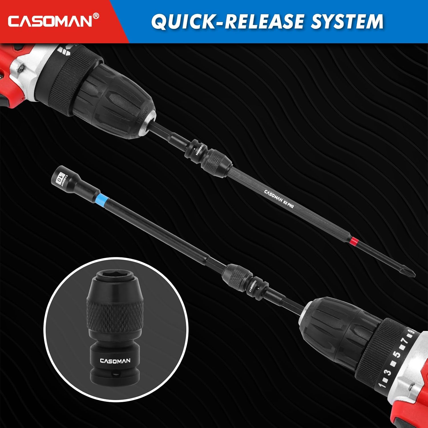 CASOMAN 52 PCS 1/4" Drive Magnetic Nut Driver & Socket Set & Accessory Set, Metric, 50BV30 and S2 image number 5