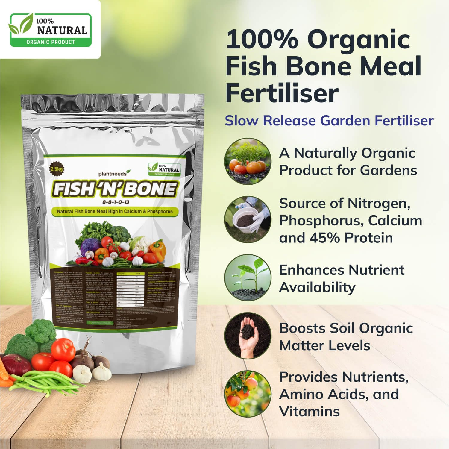 Plant Needs Fish N Bone 2.5 Kg Powder I 100 % Organic I Fish Bone Meal Fertilizer I 8-8-2-13 I image number 3