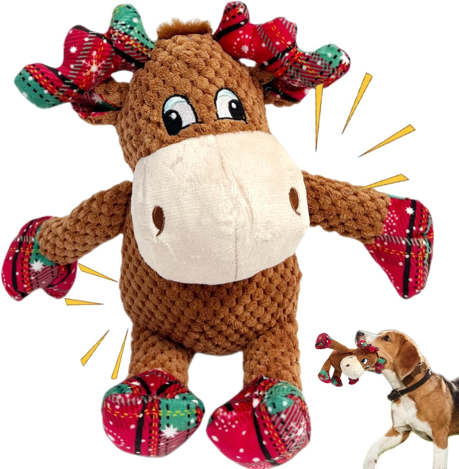 Christmas Dog Squeaky Toys with Crinkle, Xmas Interactive Plush Dog Toys, Dog Enrichment Chew Toys to Keep Them Busy, Dog Toys for Small Medium Large Dogs, Puppy Toys - Deer image number 1