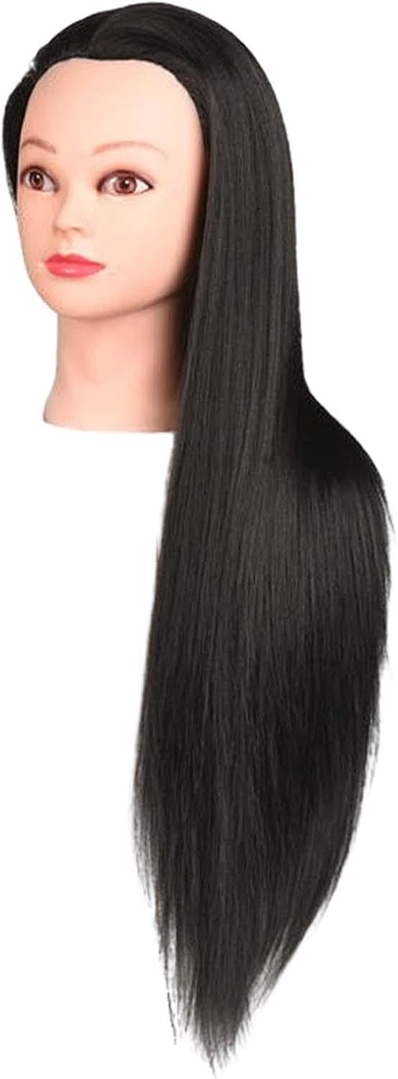Amagogo Hair Training Head Mannequin Manikin Head Synthetic Fiber Hair Long Hair for Cutting Cosmetology School Students Barber Shop Hair Stylist, Black with Makeup image number 4