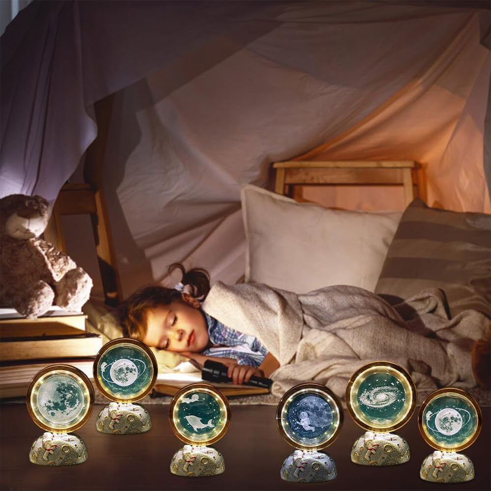 Betterlifewj 3D Jellyfish Crystal Ball Night Lamp. with Planet Base. Warm Room Decoration Crystal Lamp. image number 4