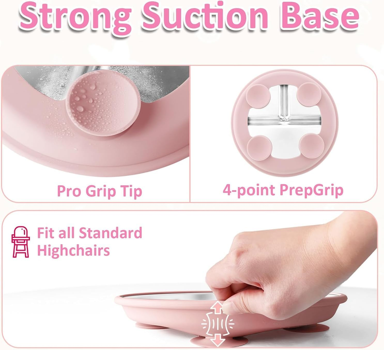 Stainless Steel Suction Plates for Toddlers, 9" Divided Kids Baby Plates with Removable Silicone Suction, Non Toxic Non Slip Portion Control Snack Dishes 4 Packs, Blue Beige Pink image number 3