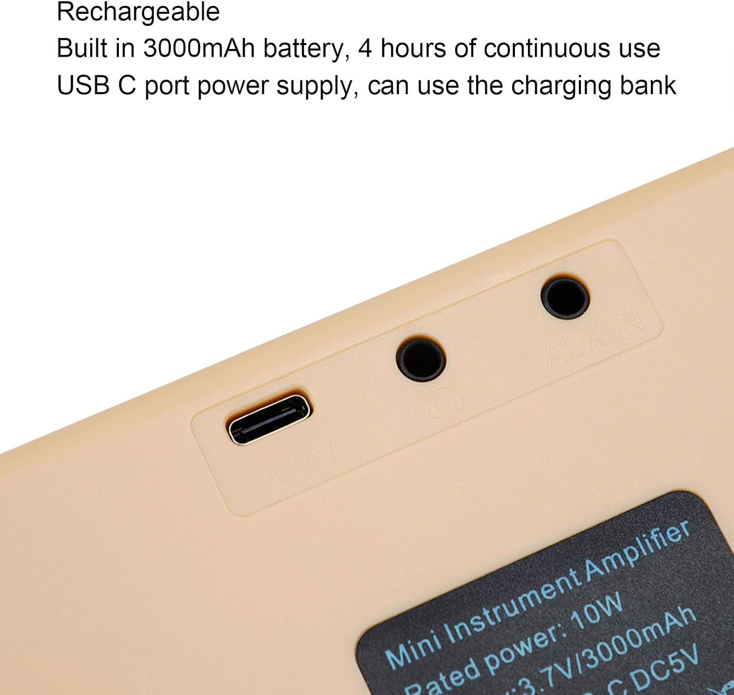 10W Electric Guitar Amplifier, Double Channels Portable Guitar Amp, 3000Mah Practice Guitar Amp with BT and AUX Input, Headphone Output, Clean and Drive Channels image number 4