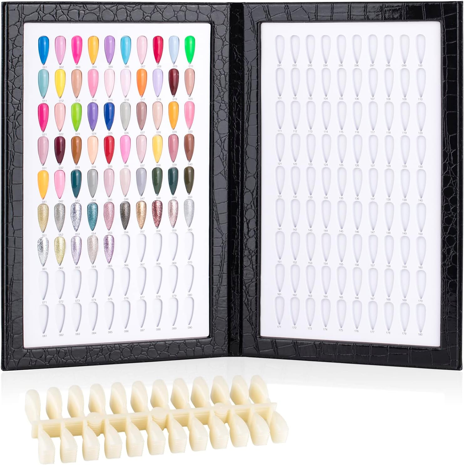 BNG Nail Display Book 120 Colour Professional Nail Gel Polish Display Card, Black Leather Book Nail Color Chart, Nail Art Salon Design Display Booklet 240 Pcs False Nails Tips