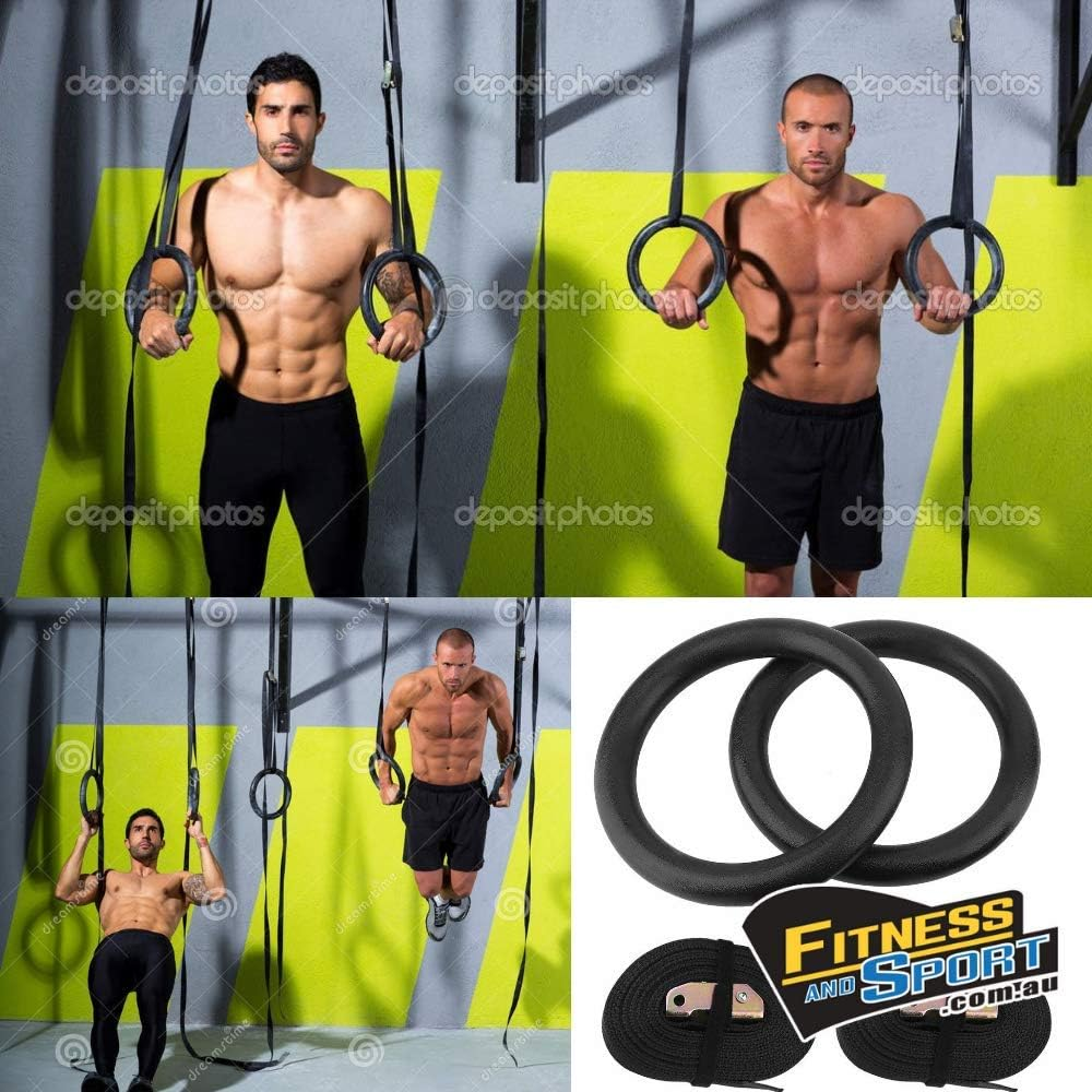 HCE Gymnastic Rings with Adjustable Straps & Metal Buckles, Non-Slip Olympic Ring Hoops Pair - Gym Rings, Strength Training, Pull-Ups, Dips or Chin-Ups Sports Fitness Exercise Workout - Wood image number 7