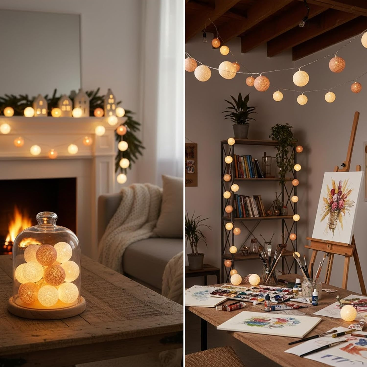 Alegre 3 M 20 LED Cotton Balls Fairy Lights Balls, 4 Cm Cotton Ball Fairy Lights Children'S Room Girls, Rose Gold Ball Fairy Lights Cotton Balls for Wedding, Room, Bedroom, Christmas Decoration