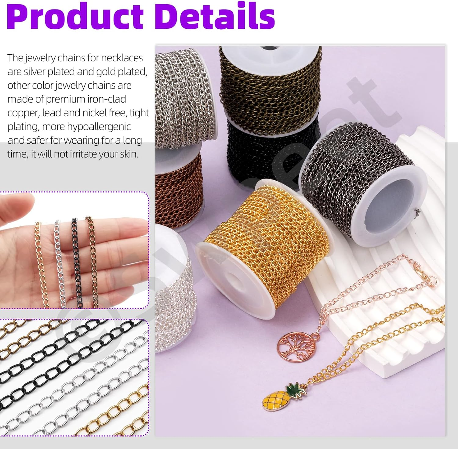 Swpeet 102Pcs Red Bronze 3Mm by 10 Yard Length Jewelry Making Chains Kit with Jump Rings, Lobster Clasps and Jewelry Plier, Necklace Chains Flat Cable Link Chain Bulk Ideal for DIY Craft Jewel Making