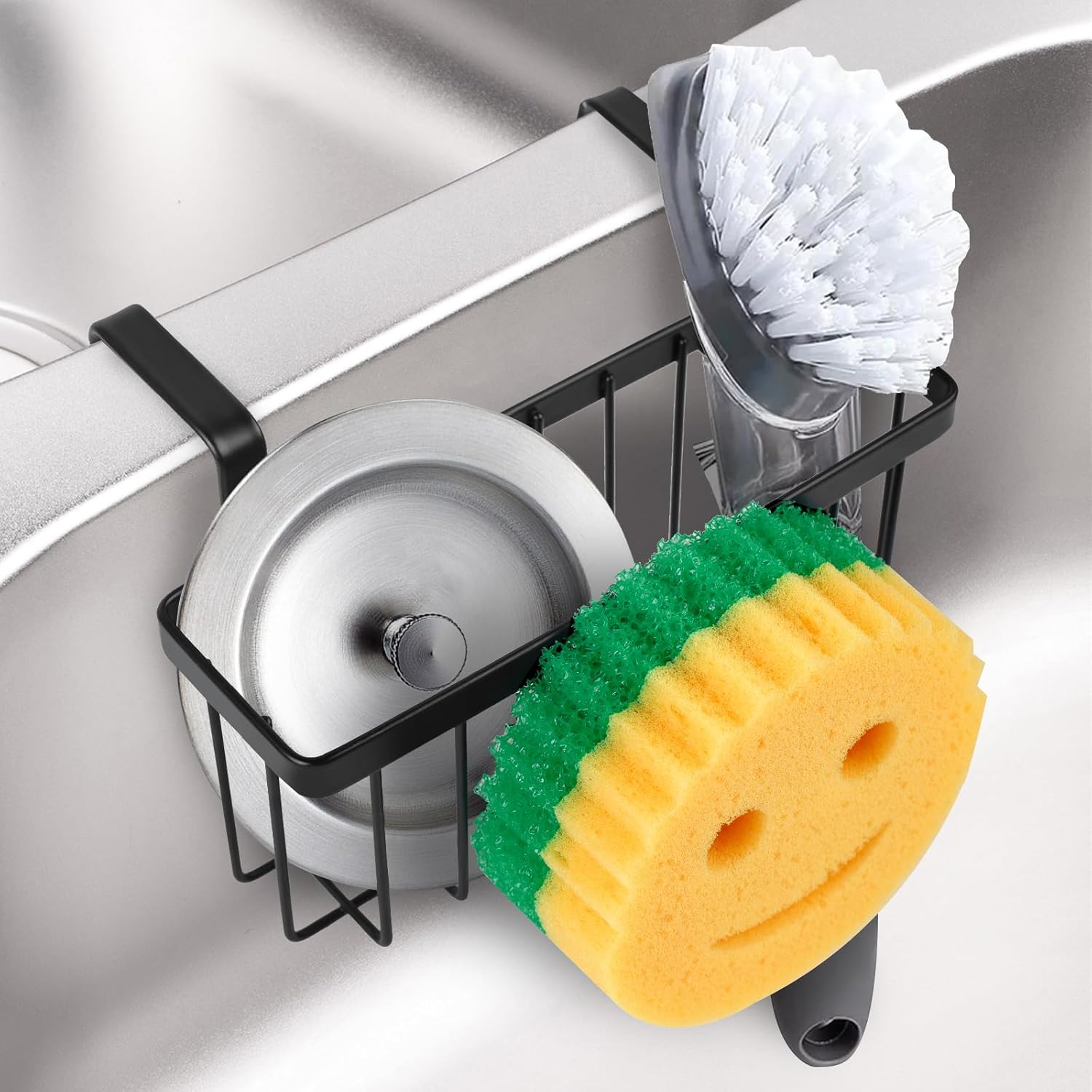 Kitchen Sponge Holder, Sink Caddy for Kitchen Sink Organizer, Smiley Face Sponge Holder for round Sponge, Dish Brush image number 5