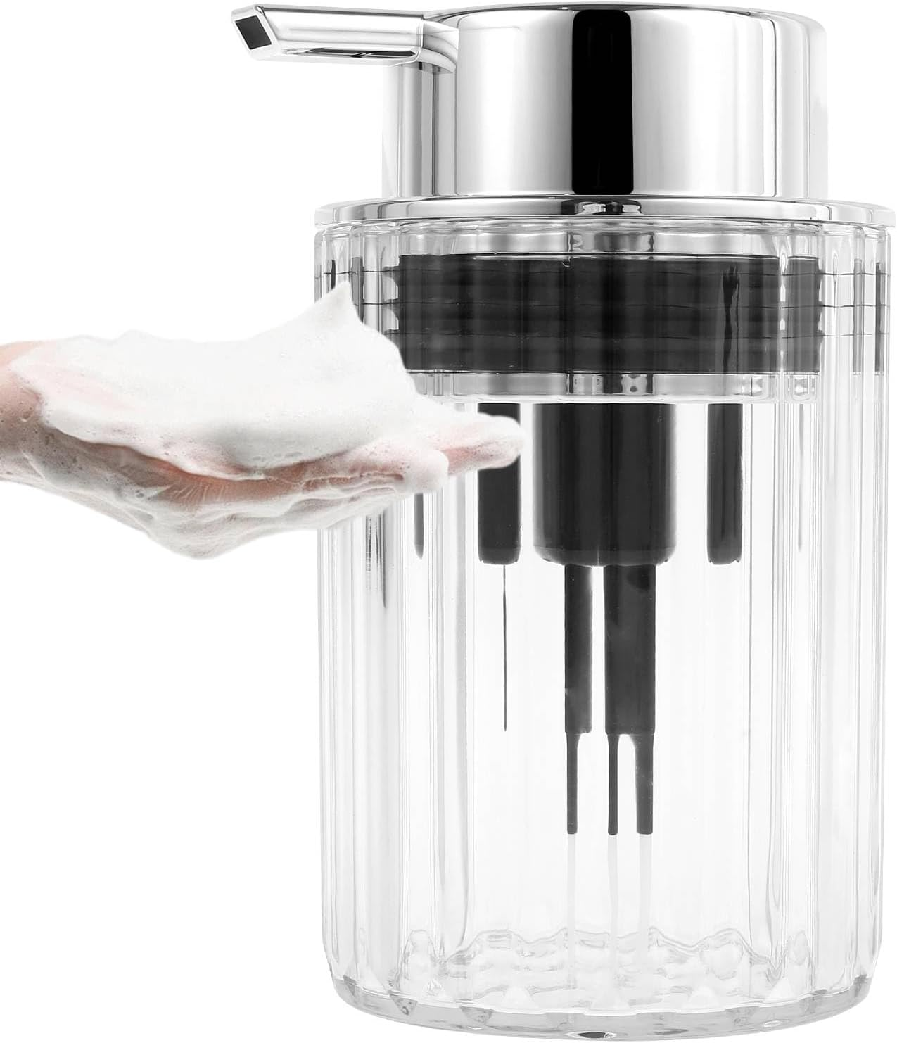 Foaming Soap Dispenser with Pump Refillable Glass Foaming Hand Soap Pump Delicate Foaming Soap Dispenser Clear for Kitchen Bathroom Hand Soap Pump Dispenser for Essential Oil Shampoo (1, Silver) image number 2