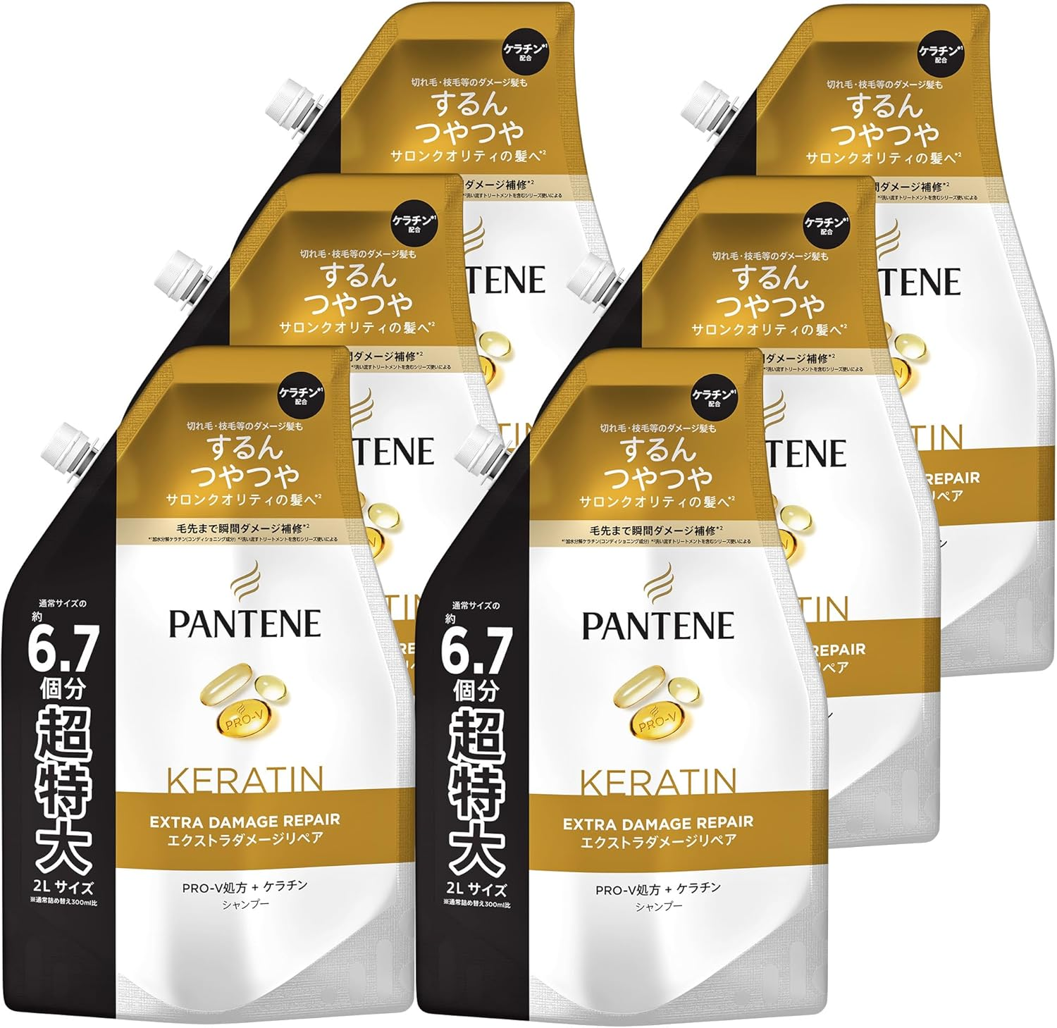 Pantene Extra Damage Repair Shampoo, Refill, Extra Large, 0.6 Gal (2 L) X 6 Set, Sold by Case, for Damage of Breakage and Split Ends (Amazon.Co.Jp Exclusive) image number 5