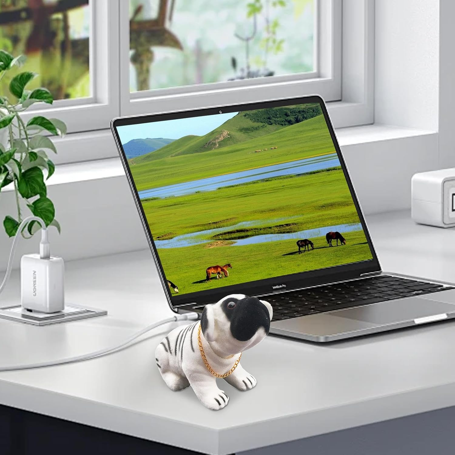 Car Nodding Dog- Nodding Dog for Car Dashboard | Resin Dog Dashboard Crafts, Bobblehead Nodding Dog, Resin Miniature Dog Ornament, Simulated Shaking Puppy Statues Flocking for Car Dashboard Household - White image number 6