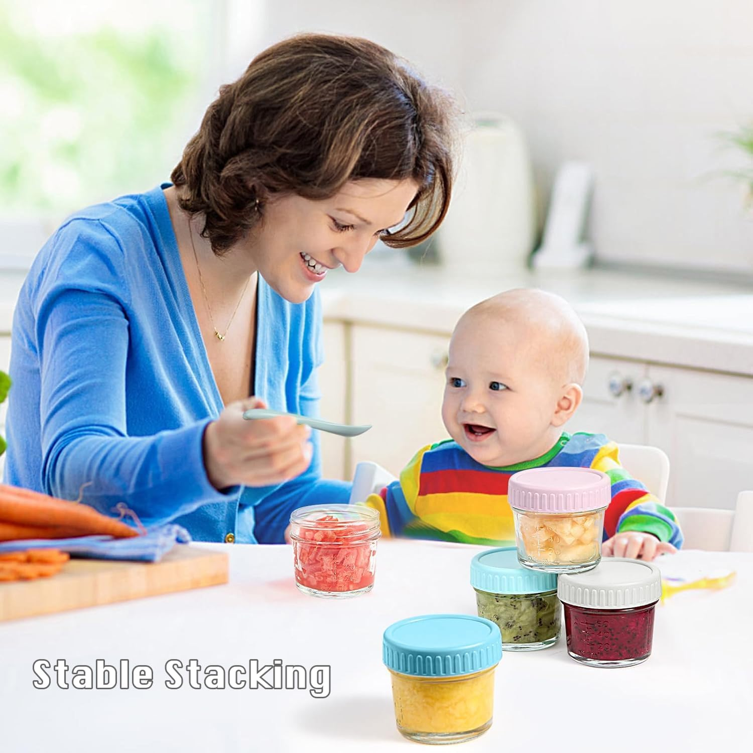 24 Pack Glass Baby Food Storage Containers 120Ml Baby Food Jars with Airtight Lids Small Meal Prep Jar for Vegetable Purees Fruit Baby Food Maker Microwave Dishwasher Freezer Safe Leak-Proof image number 5