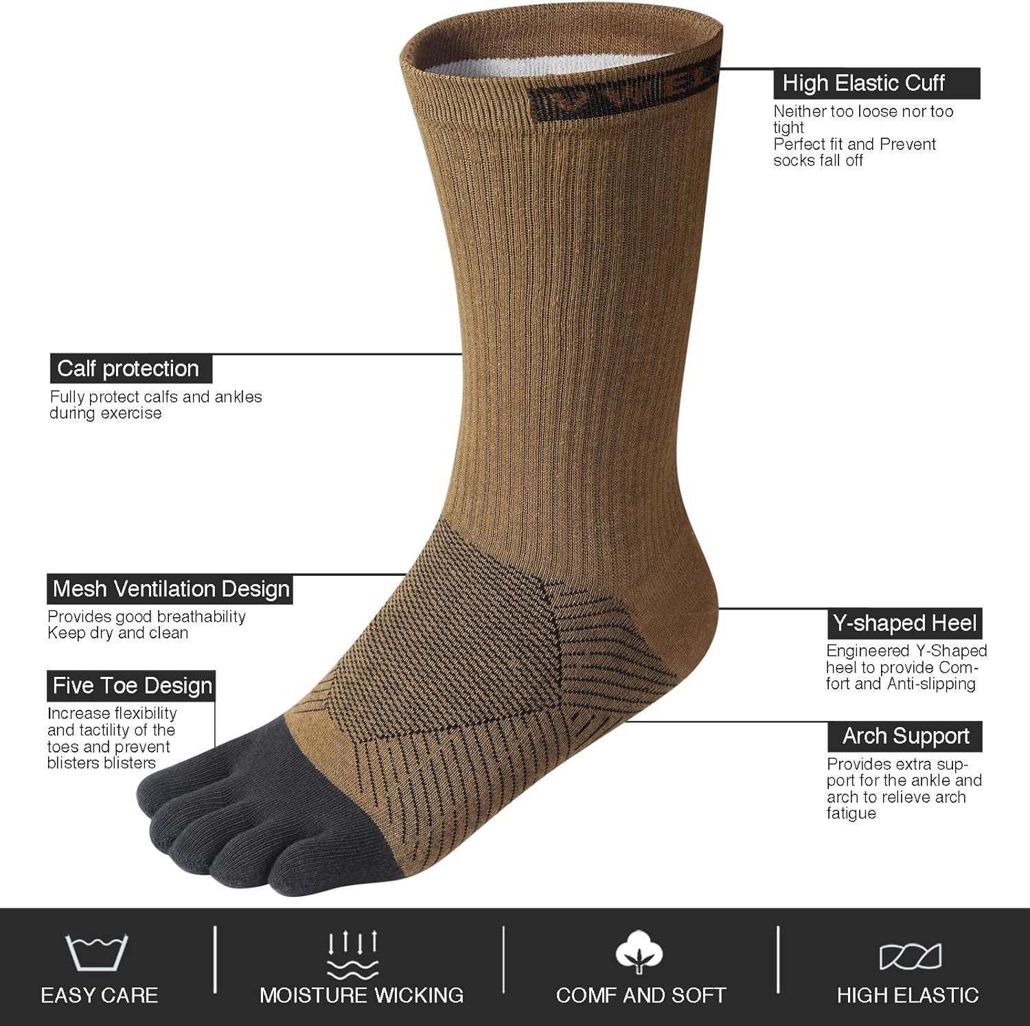 VWELL Toe Socks Cotton Athletic Running Five Finger Socks 3 Pairs,Size 7-11 image number 2