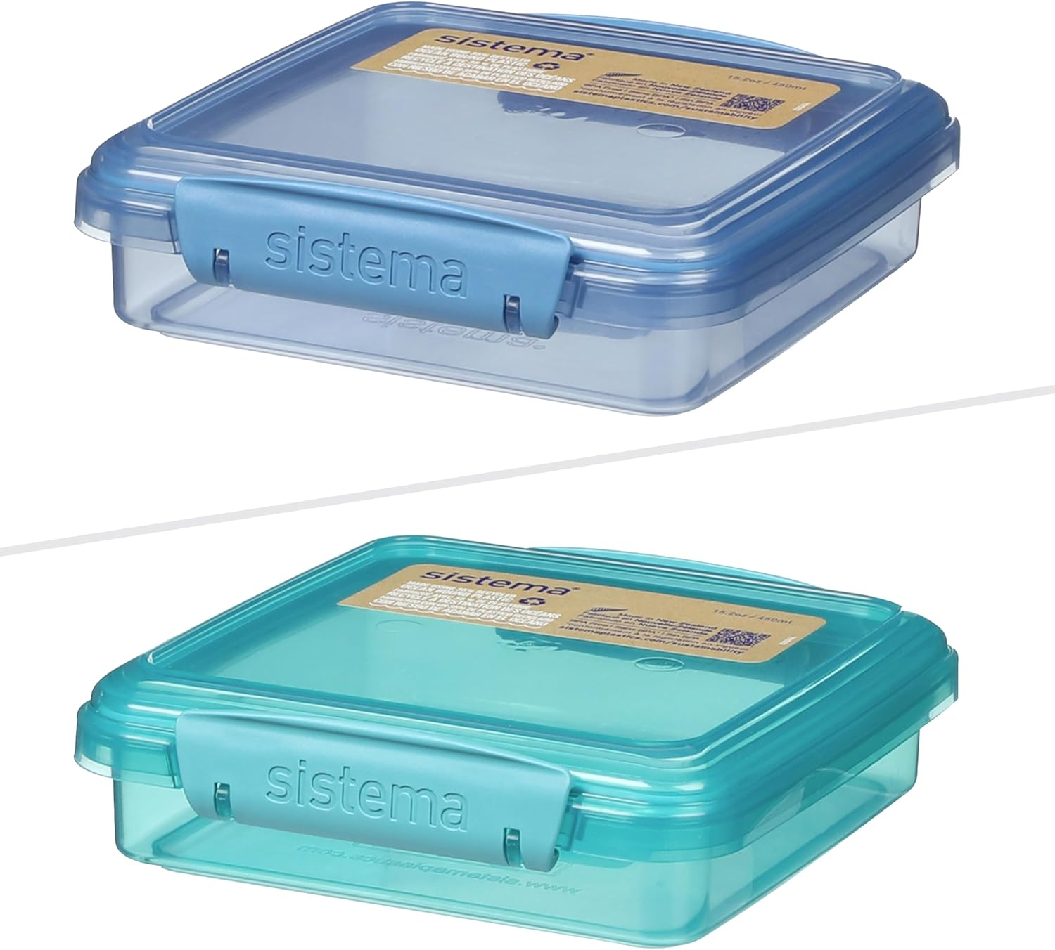 Sistema Ocean Bound Plastic Sandwich Box | 450Ml Food Storage Container and Lunch Box| Bpa-Free, Made Using Recycled Plastic | Teal or Blue (Colour Not Selectable) | 1 Count image number 2