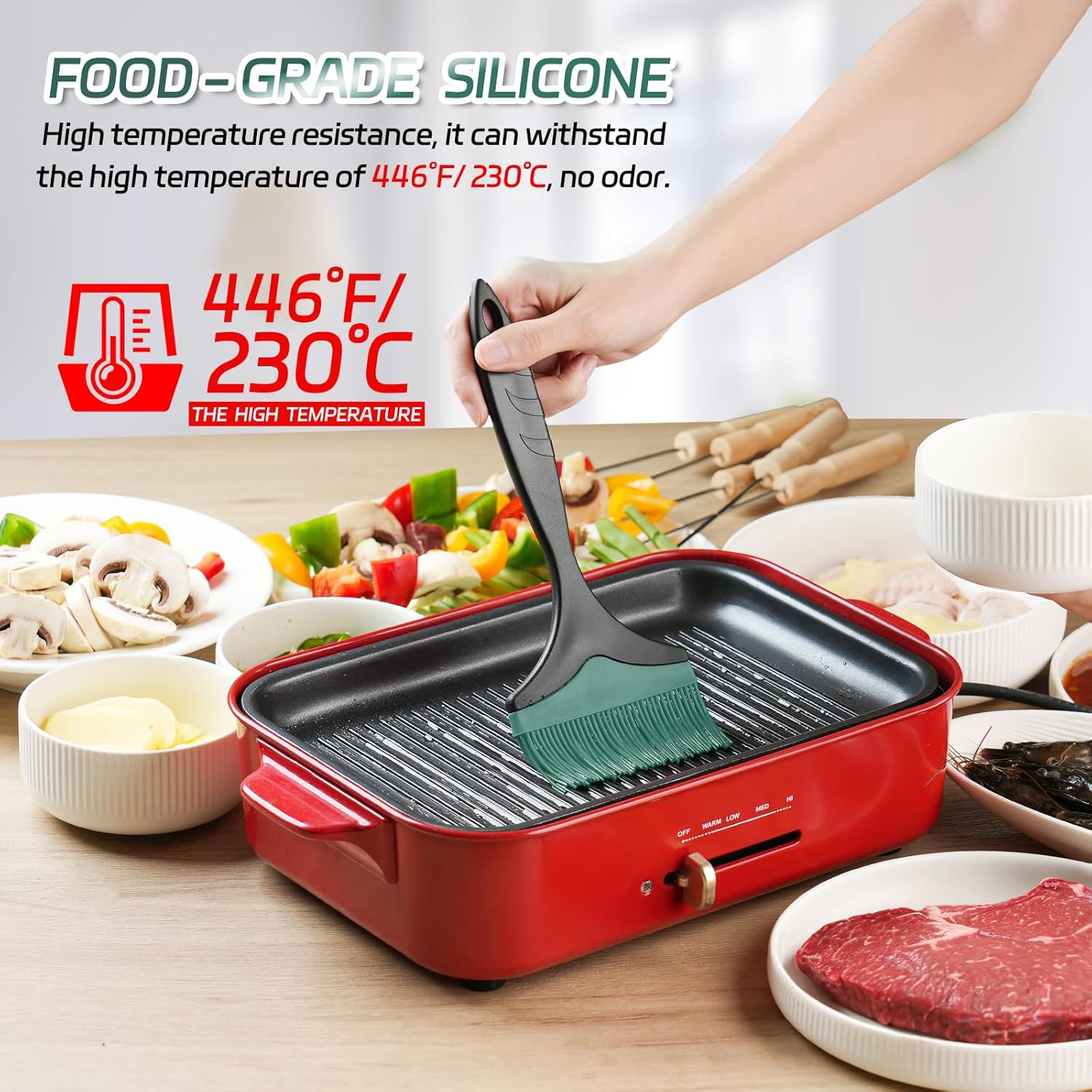 Large Silicone Grill Basting Brush - 3.95Inch Extra Wide Silicone Basting Brush for Grilling,Heat Resistant Brushes Spread Oil Butter Sauce for Cooking Baking Bbq,Dishwasher Safe（Green 2） - Red 1 image number 7