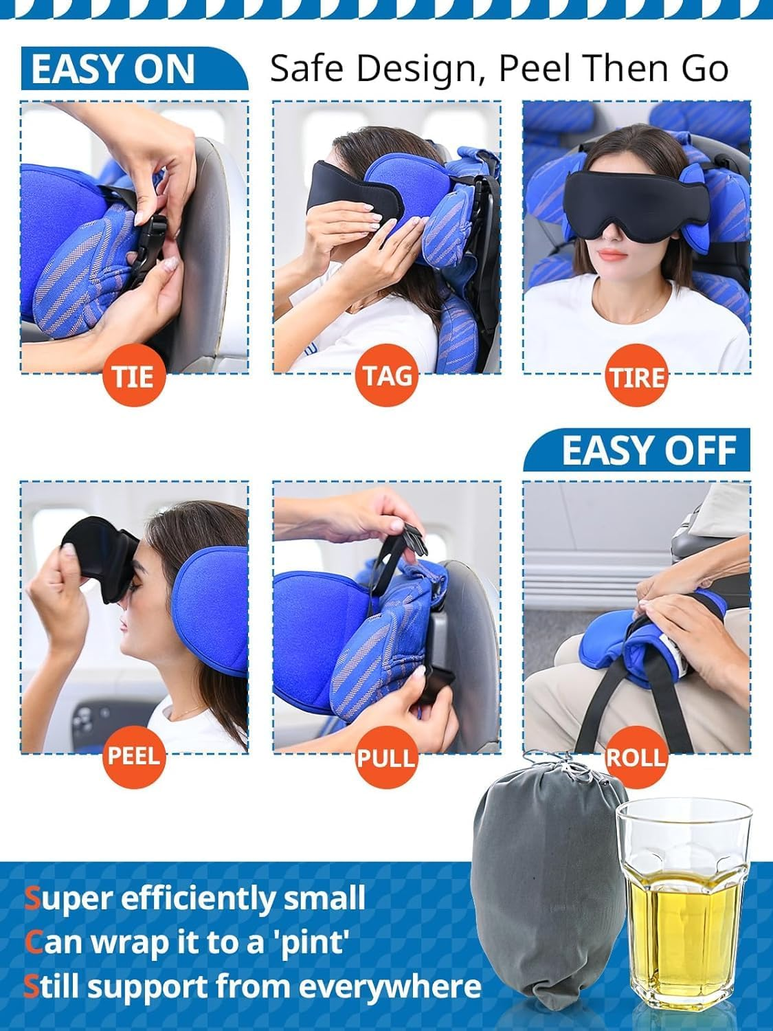 SARISUN Travel Pillow for Airplanes, Airplane Pillow with Eye Mask for Long Flight, Flight Pillow for Sleeping Travel, Travel Pillow for Road Trip, Headrest Combo with Chin Strap, Black image number 1