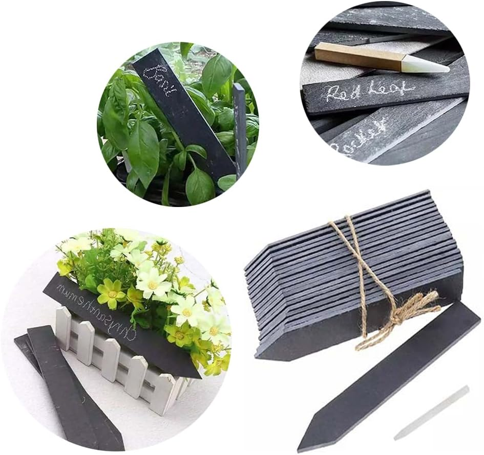 Slate Plant Labels with Soapstone Chalks Reusable Chalkboard Garden Markers for Herbs, Vegetables, Succulents and More (6, 15Cmx2.5Cm) image number 4
