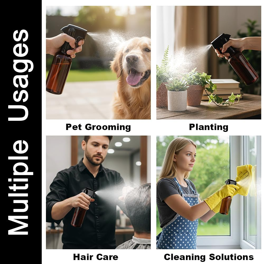 Hethyo Plastic Spray Bottles 12Oz Mist Spraying Bottle Heavy Duty Empty Water Spray Bottles for Hair, Cleaning Solutions, Plants，Essential Oils 2 Pack (Brown-2Pcs)