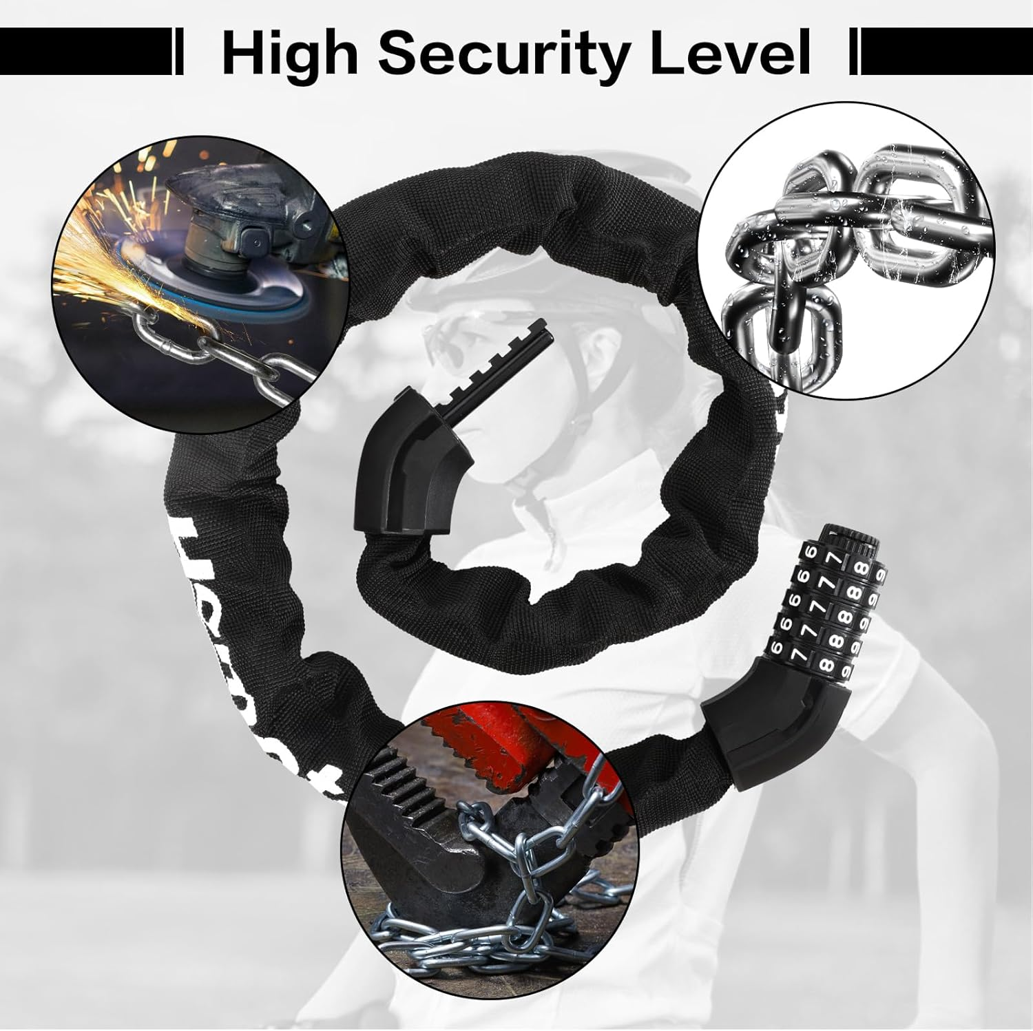 Bicycle Lock Combination Lock, 8 Mm Thicker Bicycle Locks, High Security, Bike Lock Chain Lock with Combination Code, Lock for Ebike/Scooter/Scooter/Children'S Bicycle Etc. image number 3