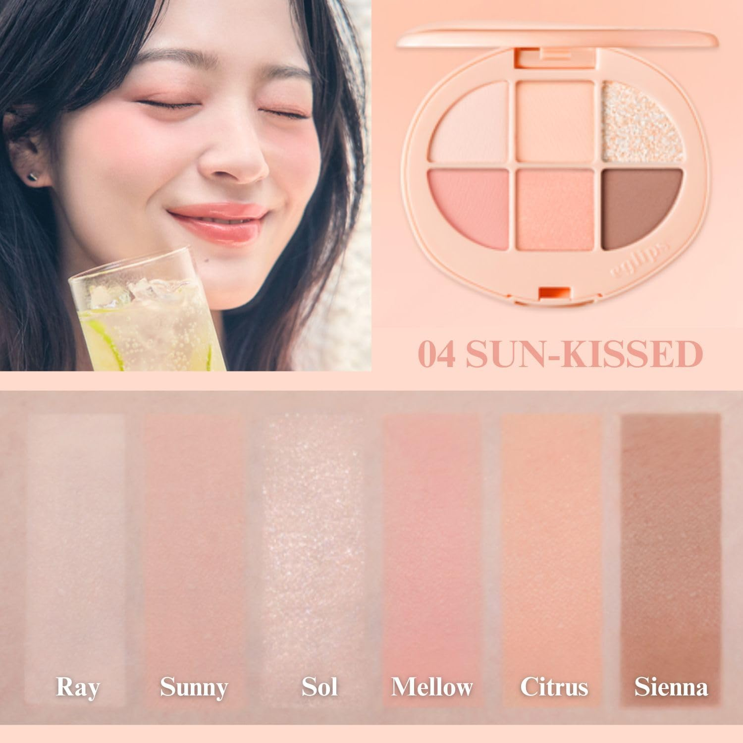 EGLIPS Soft Eye Palette - All-In-1 Multi-Use Eyeshadow Palette Smooth Matte Texture & Shimmer & Glitter Blendable Shades Lightweight Buildable Korean Makeup K-Beauty (04 SUN-KISSED) - 01 Ripple Bloom image number 6
