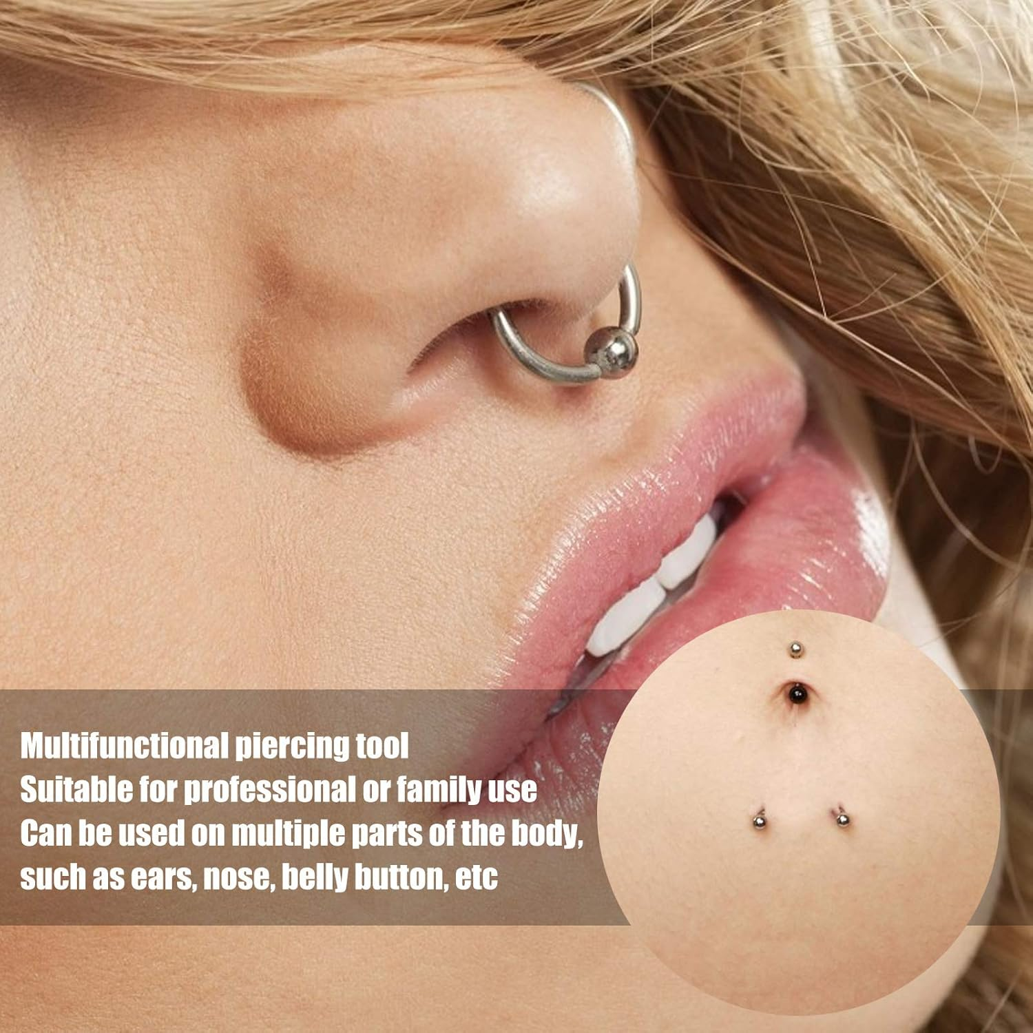 Professional Ear Piercing Gun Kit with 12 Pairs 316L Stainless Steel Gun Stud Earrings, Navel Piercing Kit, Multiple Body Nose Lip Earrings Set for Salon Home Use