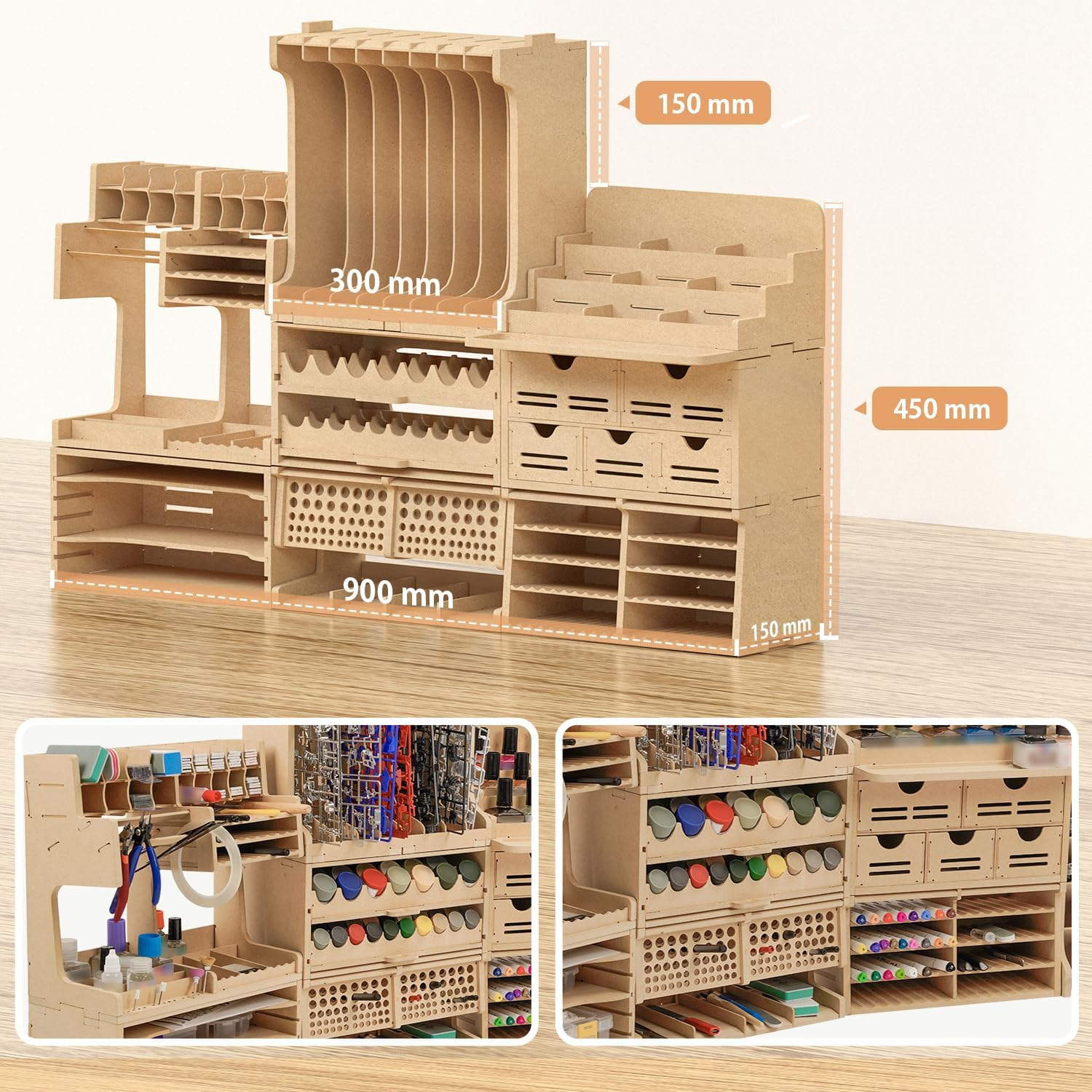 Wooden Model Kit Tool Organizer Rack, Paint Rack with MDF Material, Brush/Screwdriver Storage, Craft Supplies Storage, Suitable for Tamiya Gundam Model Tools, GK10 image number 1