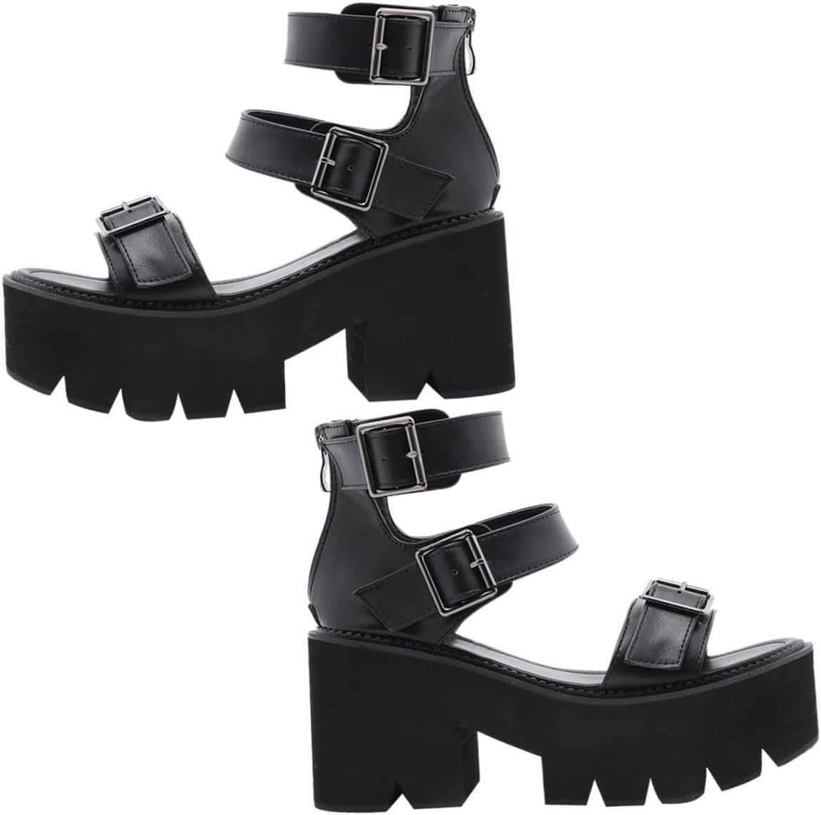 Healeved Women&rsquo;S Black Thick Sole Platform Sandals, Summer Chunky Heel Roman Style Footwear, Size 37, Cut-Out Design for Nightclub and Casual Wear image number 1