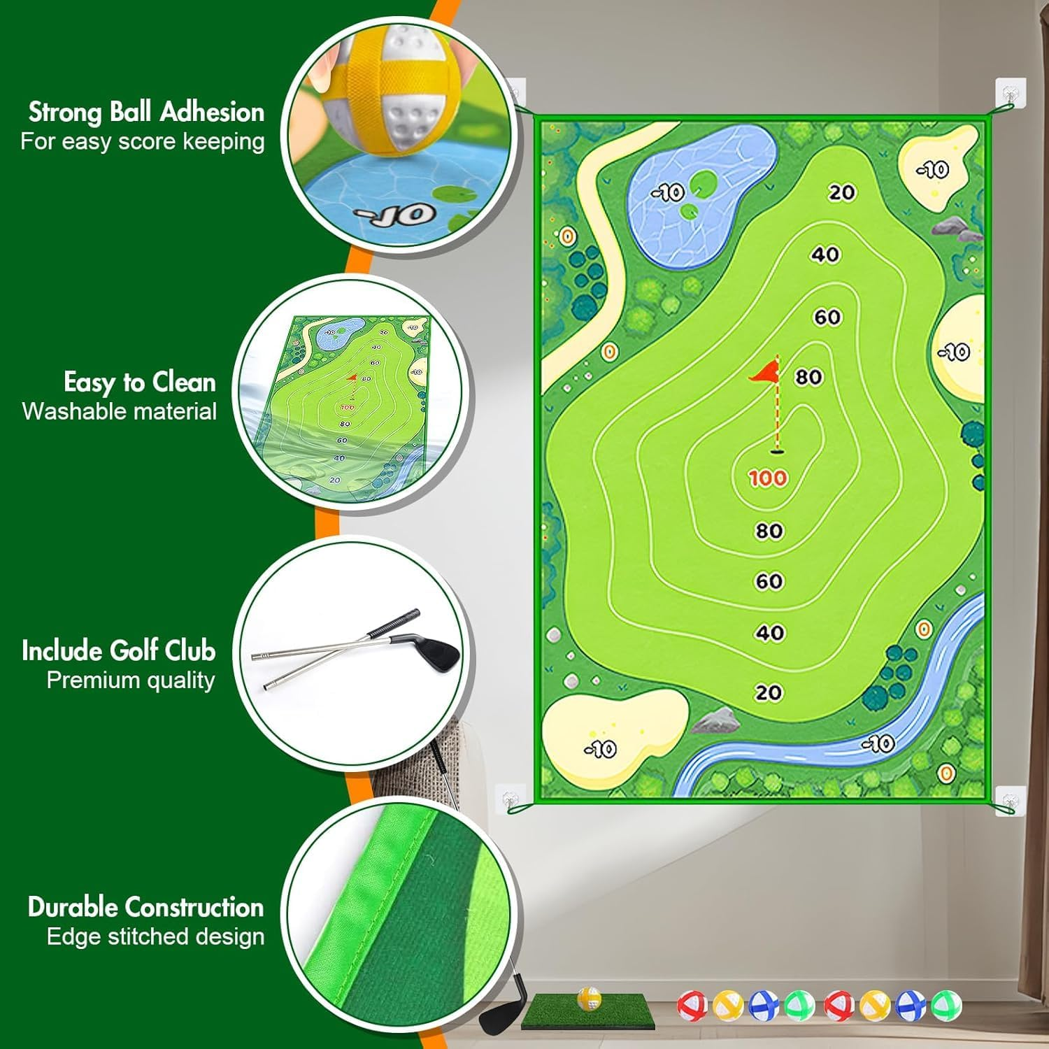 Battle Golf Game Chipping Mat - 37Pcs Sticky Golf Pro Games Practice Mats Indoor Outdoor Games for Adults Family Kids Battle Golf Royale Game Play Equipment Stick Chip image number 3