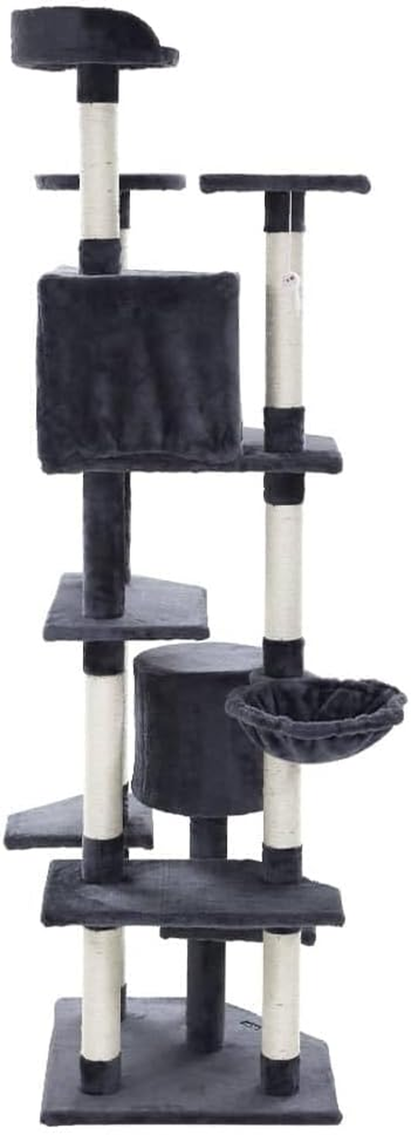 I.Pet Cat Tree Large Cats Tower Ultimate Scratching Post, 203Cm Height Pet Scratcher Cardboard Posts Indoor Kittens Wooden Play House Towers and Trees Corner Toys, with Grey Plush Cover Condo Toy image number 2