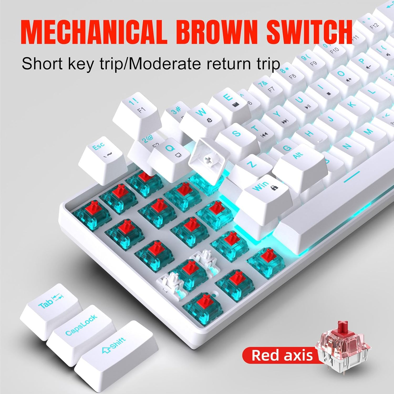 60% Gaming Mechanical Keyboard, 68 Keys Compact Keyboard with Red Switches, RGB LED Backlit Mechanical Keyboard for Laptop Tablet PC image number 2
