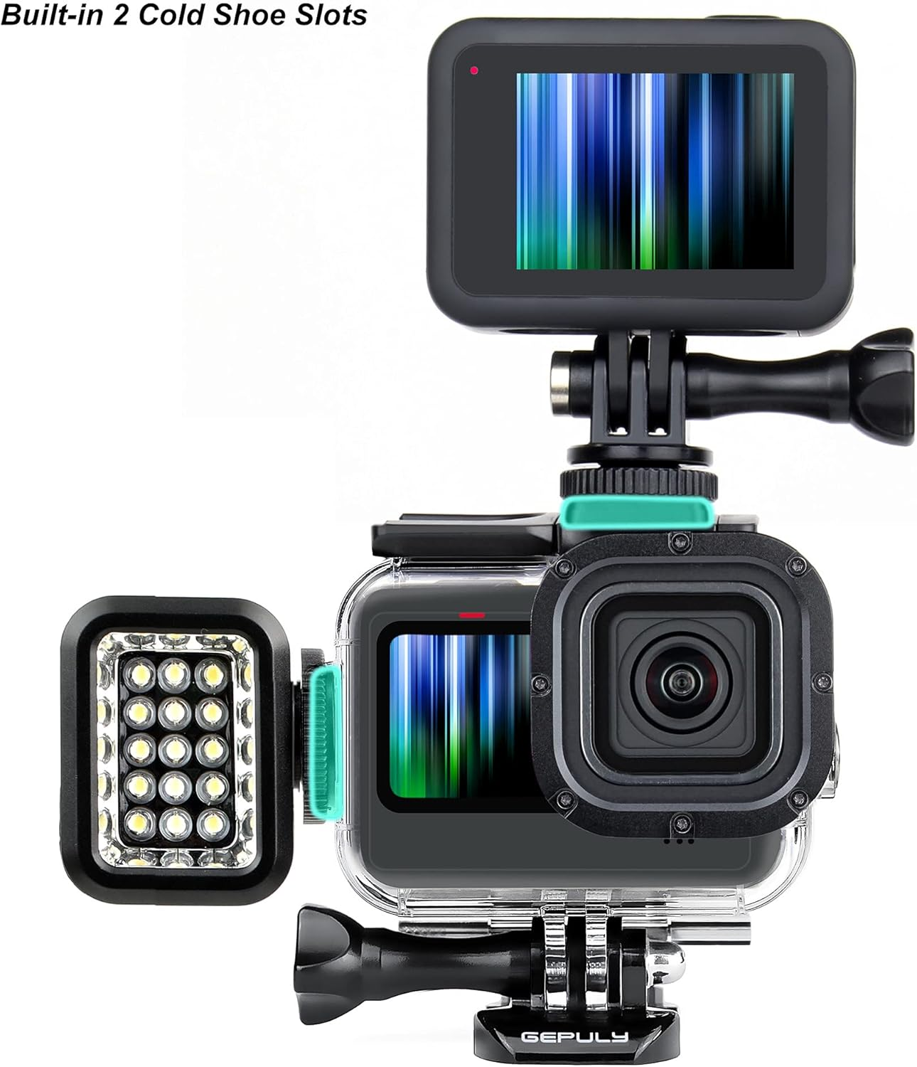 GEPULY Waterproof Case with Dive Filters for Gopro Hero 13 12 11 10 9 Black, 60M Underwater Protective Dive Housing Case with Red, Snorkel, Magenta, 5X Close-Up Macro Filters