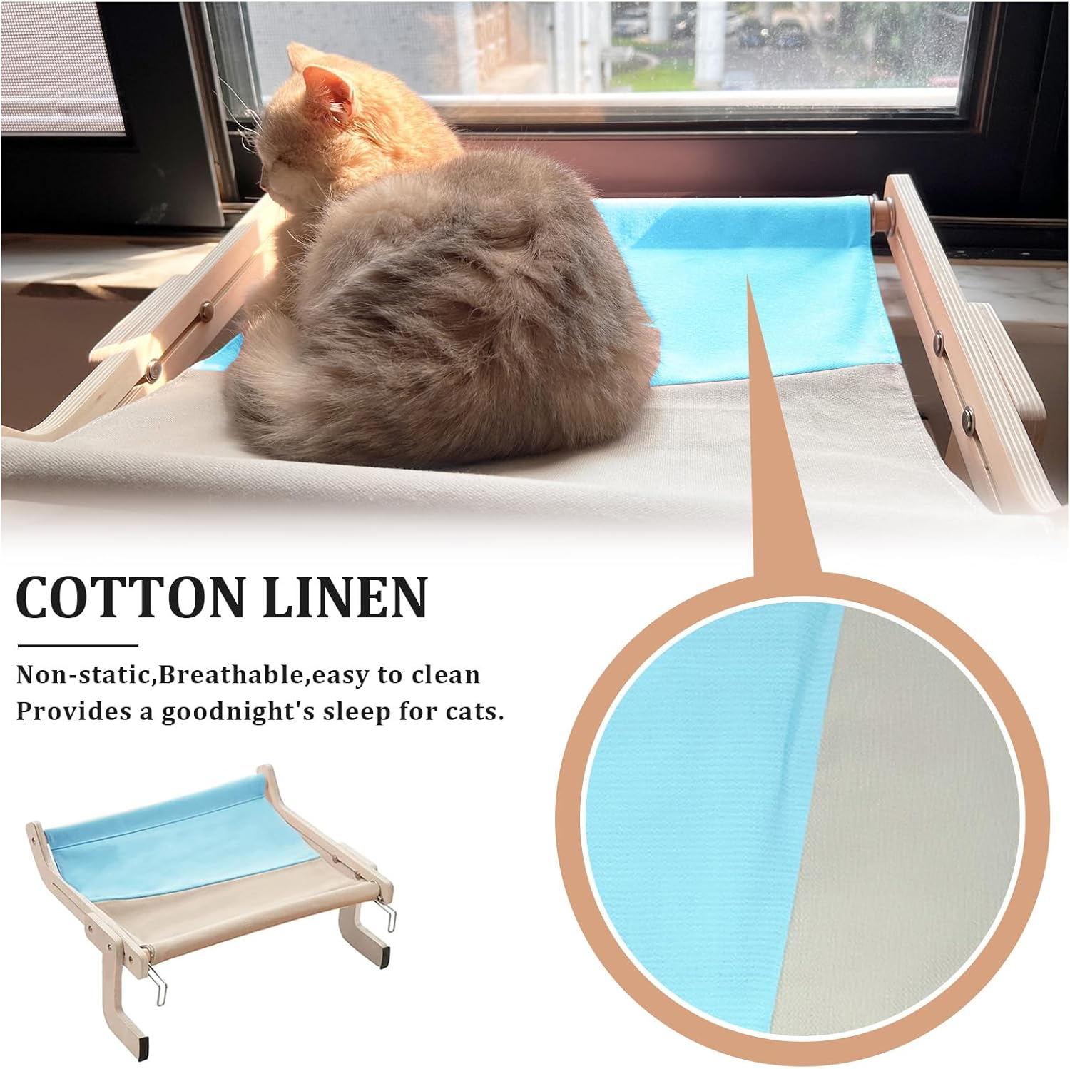 Cat Hammock for Windows, Climbing Wall Cats, Window Seats for Cats, Cat Bed for Bed Edge, Cats, Balcony, Hammock, Bed for Windowsill, Cat Lounger up to 18 Kg image number 4