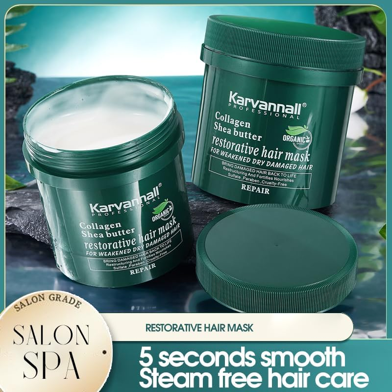 Karvannall Professional Collagen Shea Butter Restorative Hair Mask, 500Ml, for Weakened Dry Damaged Hair, Sulfate Paraben Free image number 2