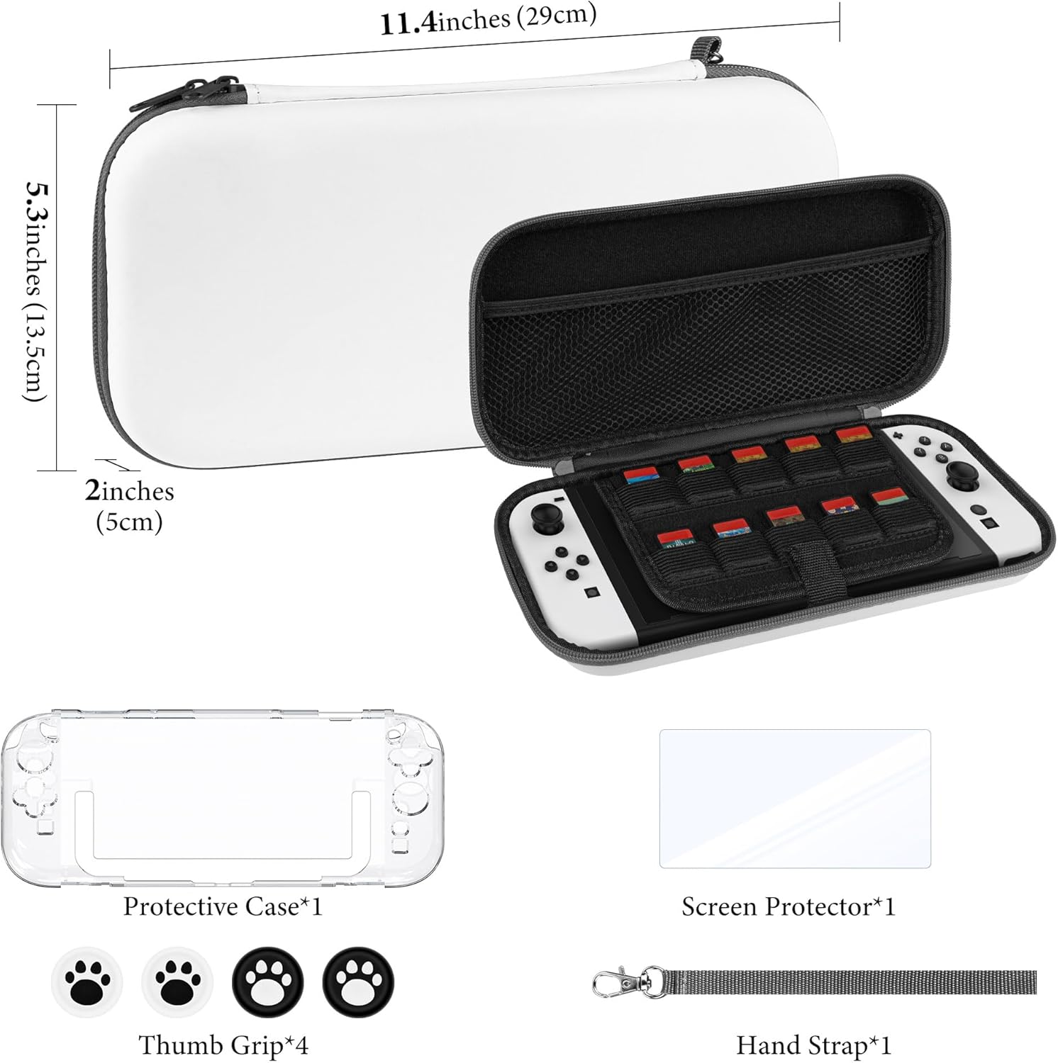 Geekria Protective Set Compatible with Nintendo Switch 2, Travel Carrying Case & HD Clear Screen Protector, Including Non-Slip Rocker Cover, Game Accessories Kit (White) image number 2