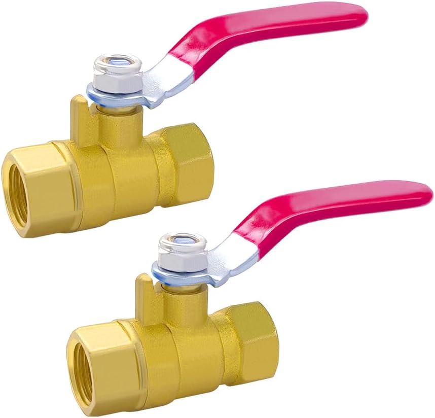 Hooshing 2PCS 1/4" Brass Ball Valve Shut off Switch Air Compressor Valve 1/4 Inch NPT Male and Female Pipe Fitting image number 3