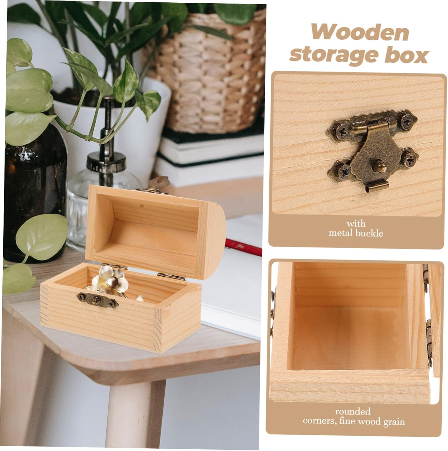 Wooden Treasure Box Small Size Lock 2Pcs Mediterranean Style Storage Chest Wood Organizer Decorative Packing Box for Home and Random Style image number 5