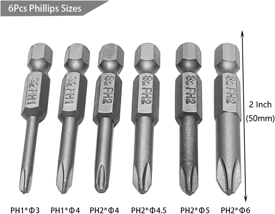 Saipe 10Pcs Magnetic Screwdriver Bit Sets 1/4 Inch Hex Shank Flat Slotted + Phillips Cross Head Screw Driver S2 Steel Drive Drill Bits for Electric Screwdrivers (2 Inch/50Mm Length) image number 5