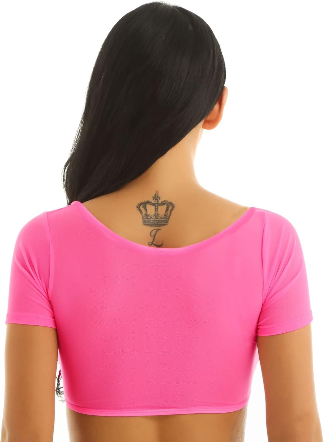 ACSUSS Womens Sexy Mesh Transparent Open Bust Short Sleeve Belly Dance Crop Top - Red image number 4