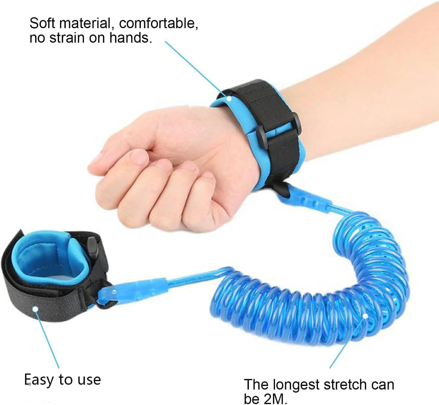 Shuoteng Anti-Lost Safety Wristband Strap Wrist Link, 1Pc Toddler Harness Walking Leash Safety Child Wristband Leashes, 360&deg; Rotation Baby Safety Harness, 2M anti Lost Wrist Link Belt for Kids, Blue image number 3