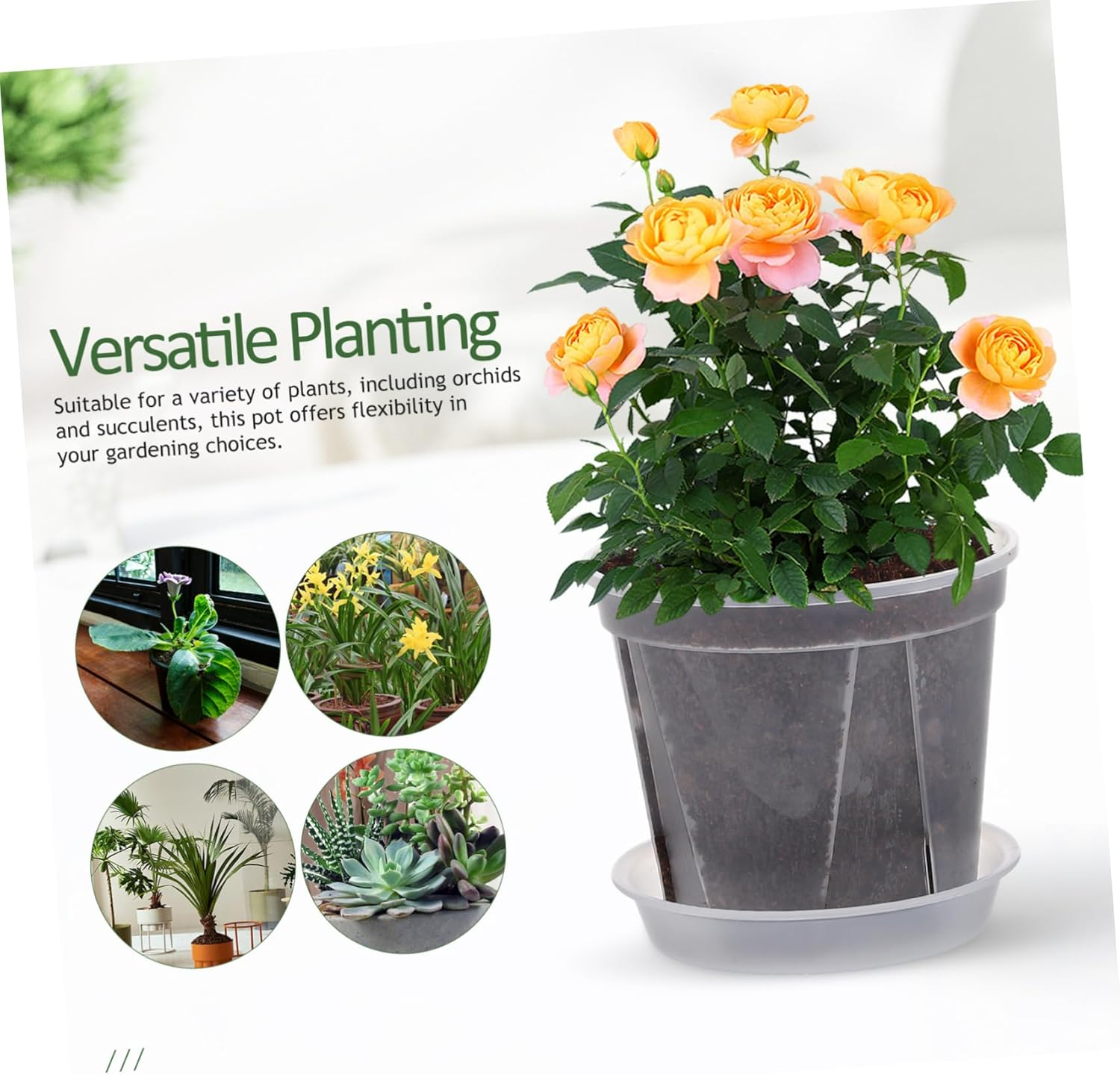 OFFSCH 4Pcs Breathable Plastic Flower Pots Drainage Trays 0.3 Gallon Indoor Plant Planters for Orchids Strawberry Succulent Gardening image number 3