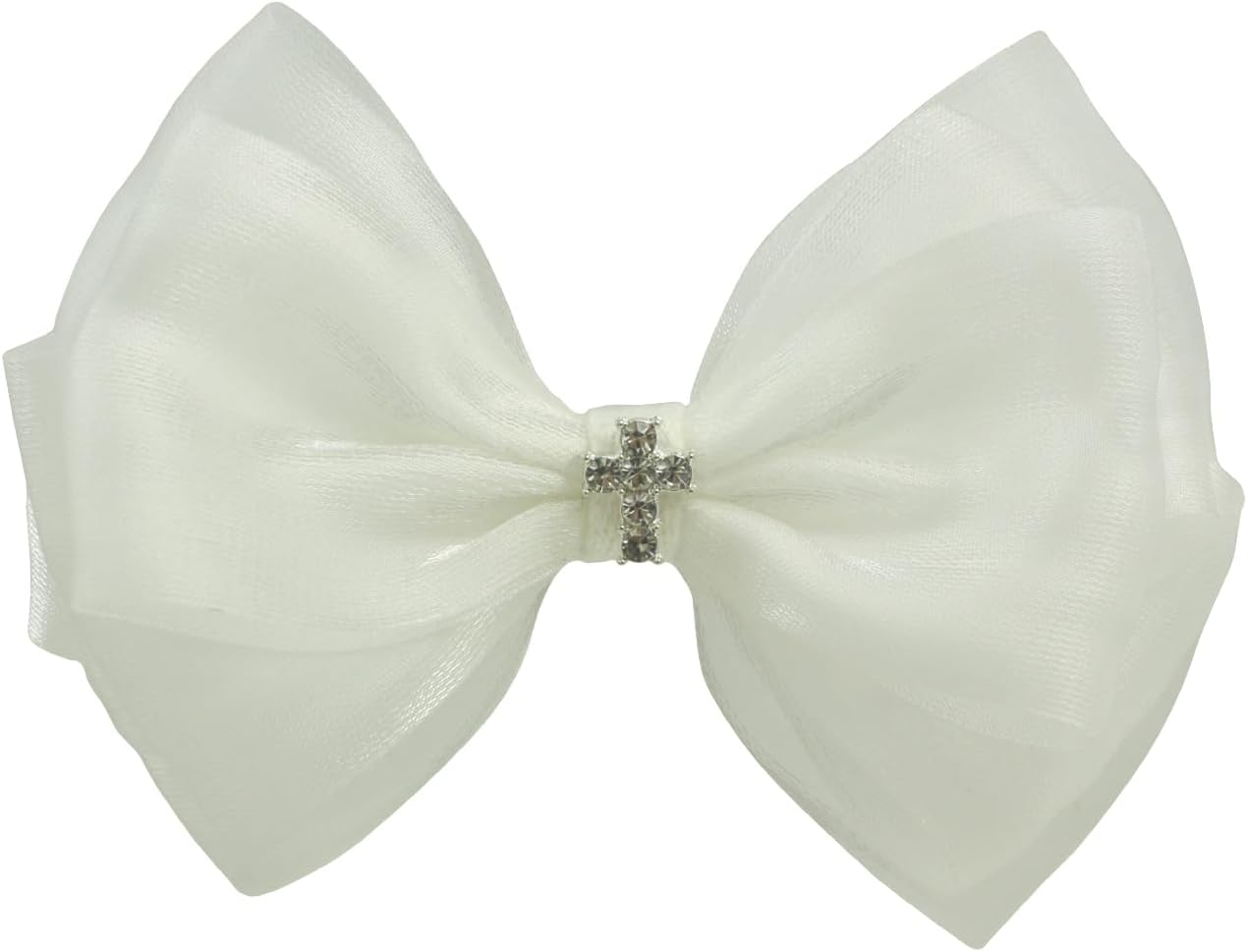 Baptism off White Satin 1.7 Inches Mini Bows with Delicate Cross Small 1.4 Inches Alligator Clip