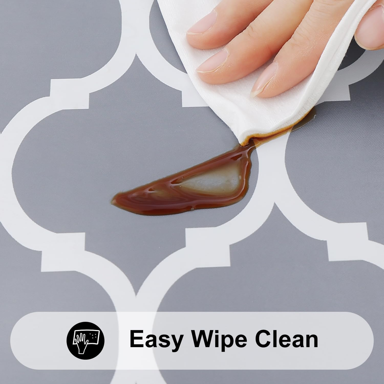 Smiry round Table Cloth Cover - Elastic Edged Flannel Backed Vinyl Tablecloth, Waterproof Wipeable Gray Moroccan Trellis Pattern Table Cover for Outdoor Indoor Room