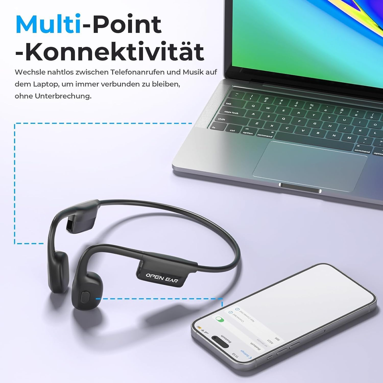 Relxhome Bone Sound Headphones, Open Ear Headphones Bluetooth 5.3 with Dual Microphone, 8 Hours Battery Life, IPX6 Waterproof Wireless Sports Headphones for Running, Cycling, Fitness